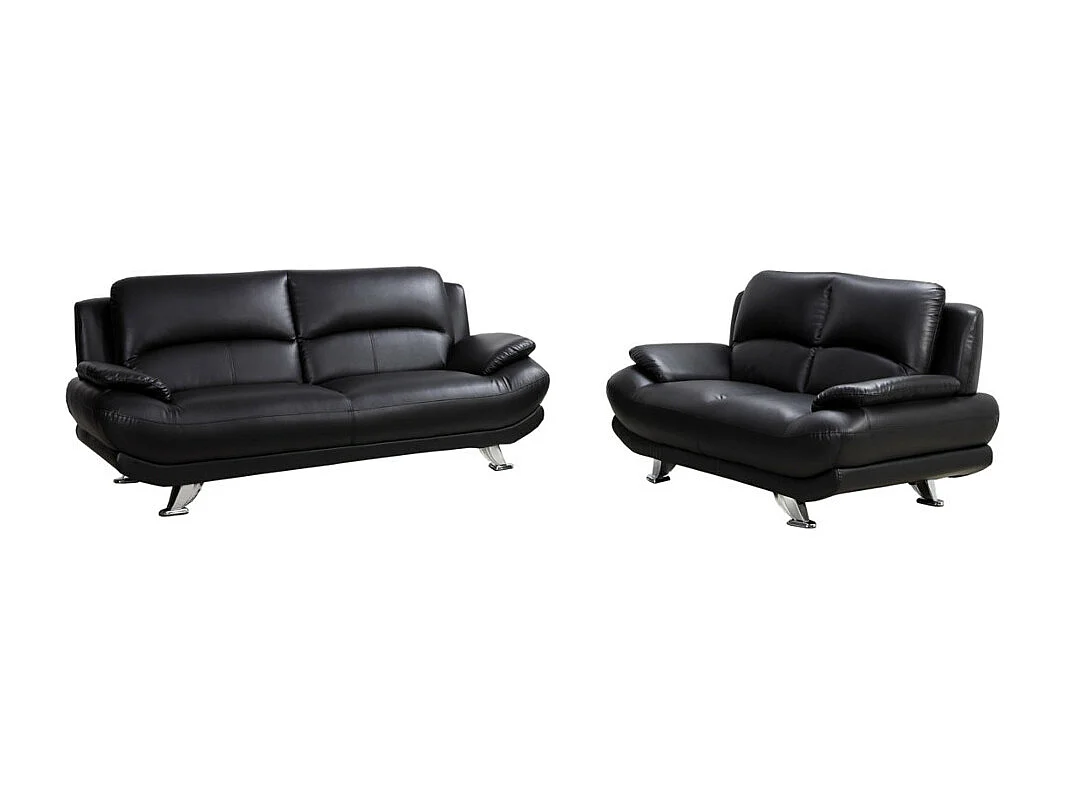 Driezits- en tweezitsbankvan kunstleer MUSKO - Zwart.