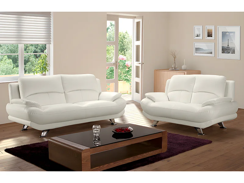 Canapés 3 places et 2 places en simili MUSKO - Ivoire