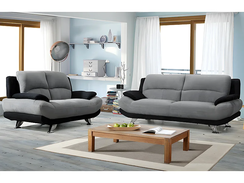 3-sits och 2-sitssoffor i svart och grå mikrofiber MUSKO