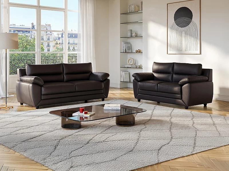 3-sits och 2-sitssoffor i brun konstläder MANOA