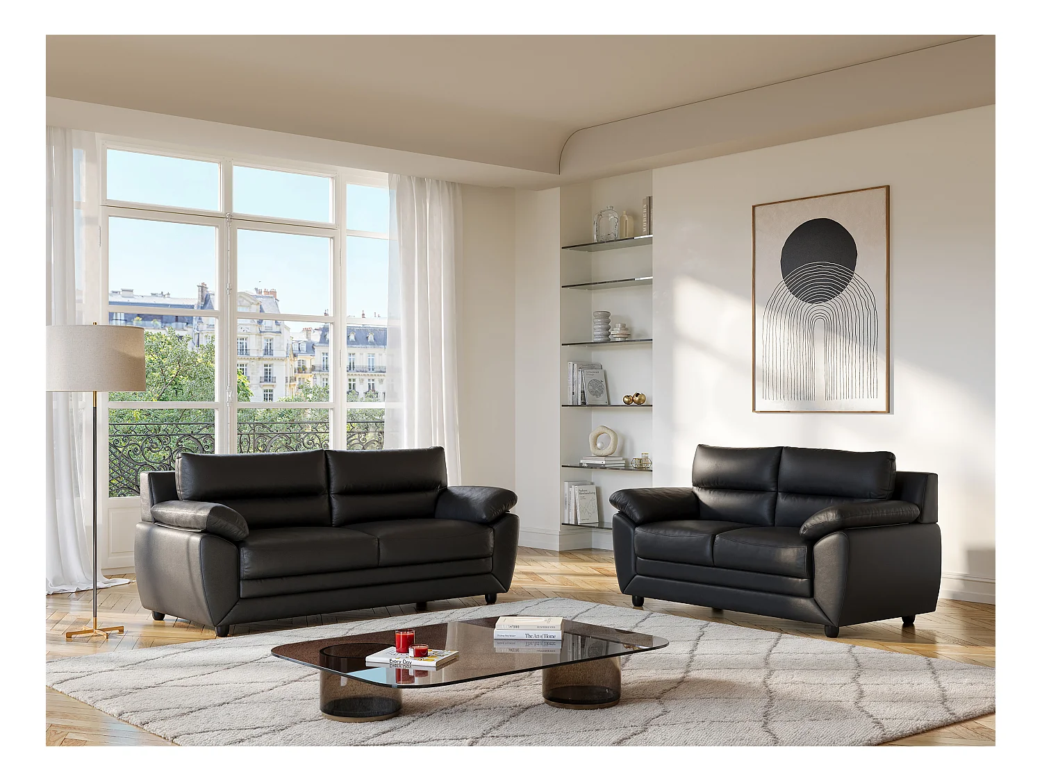 Canapés 3 places et 2 places MANOA en simili - Noir