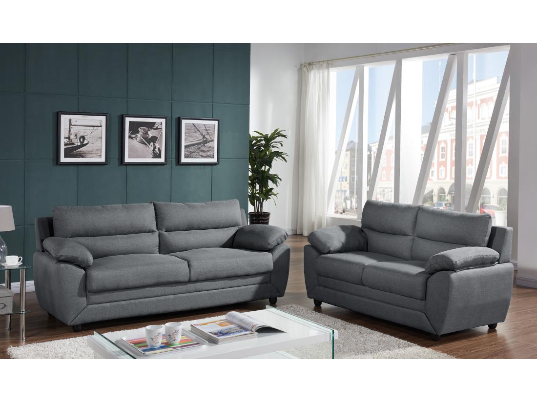 vente unique Canapés 3 places et 2 places en tissu anthracite MANOA