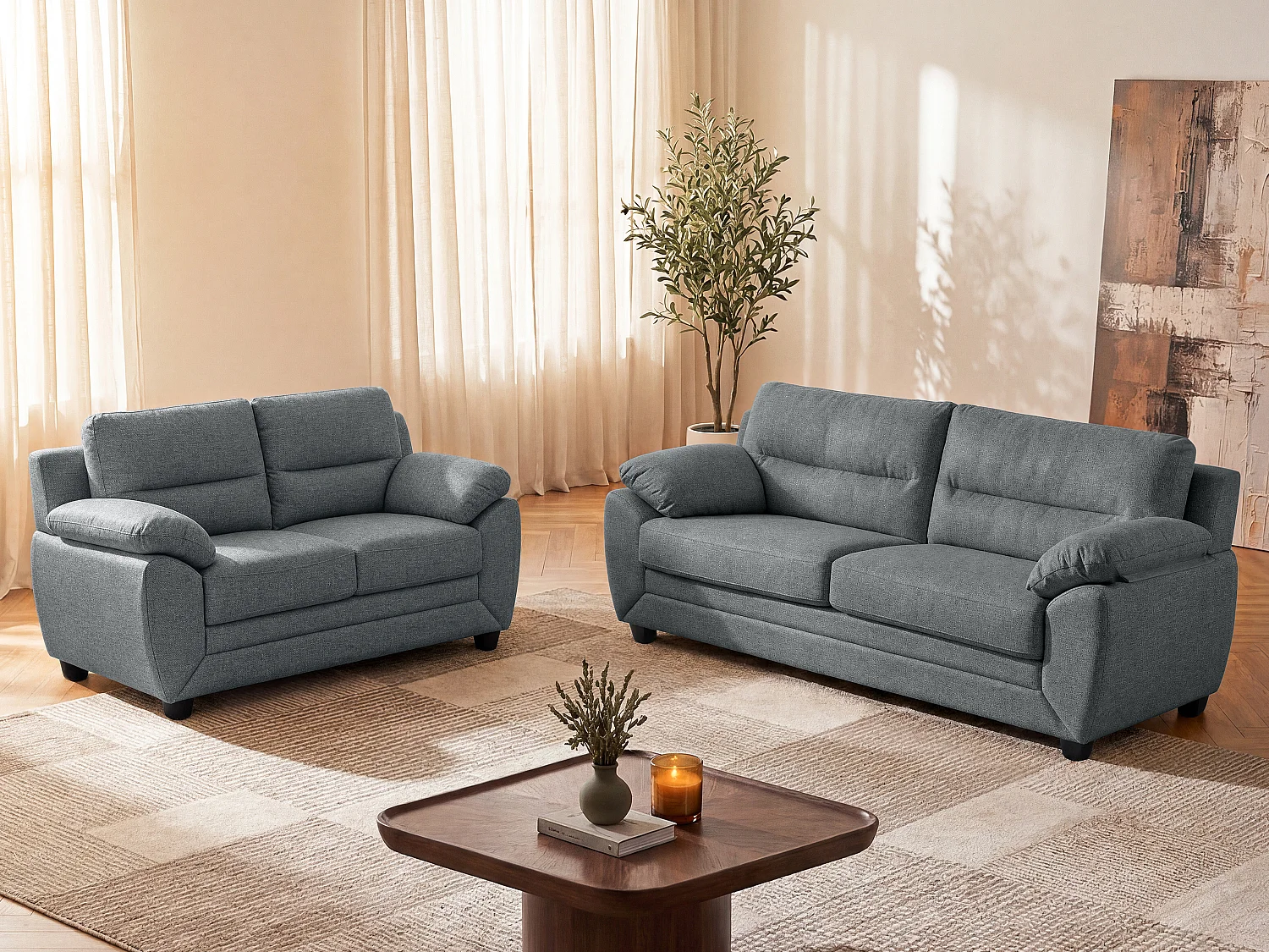 2- og 3-personers sofa i antracitgrå stof MANOA