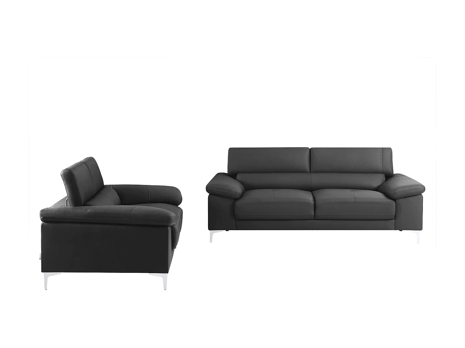 Canapés 3 places et 2 places en cuir gris anthracite SOLANGE