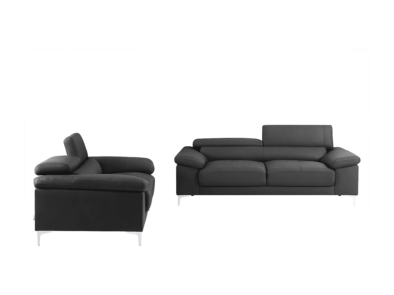 Canapés 3 places et 2 places en cuir gris anthracite SOLANGE