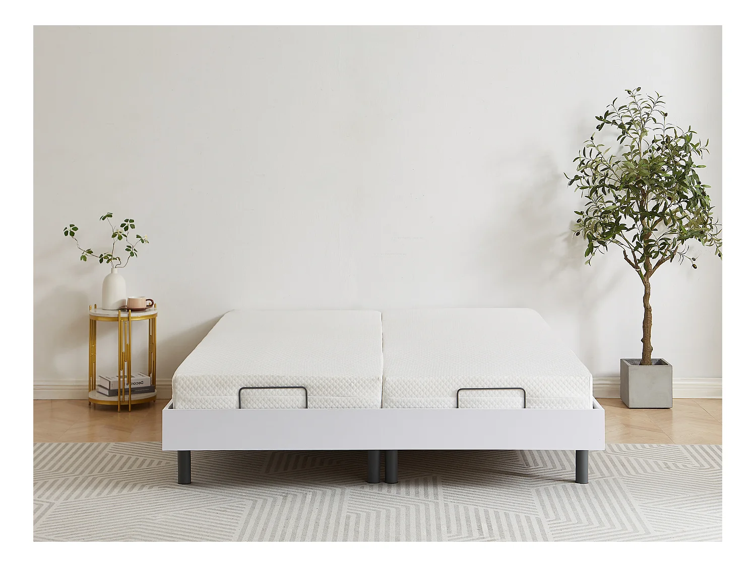 Handmatig verstelbare bedbodem met 2x30 contactplaatjes decoratief van wit hout YSMÉE - 2x90x200cm - motoren OKIN