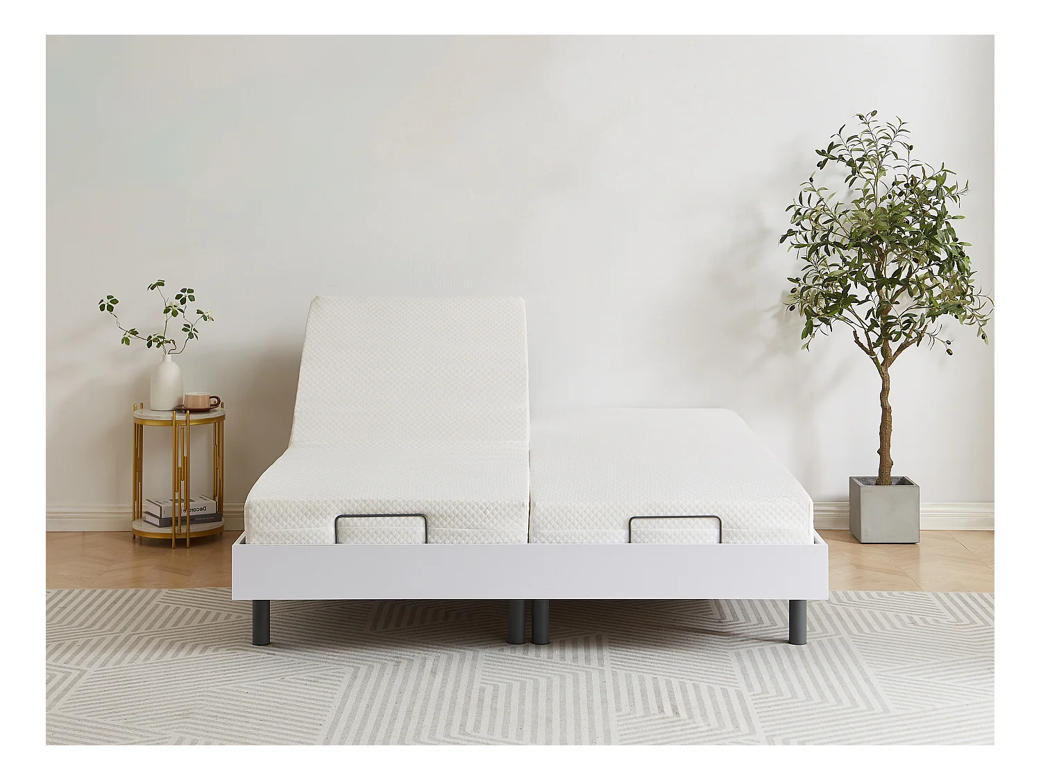 Handmatig verstelbare bedbodem met 2x30 contactplaatjes decoratief van wit hout YSMÉE - 2x90x200cm - motoren OKIN