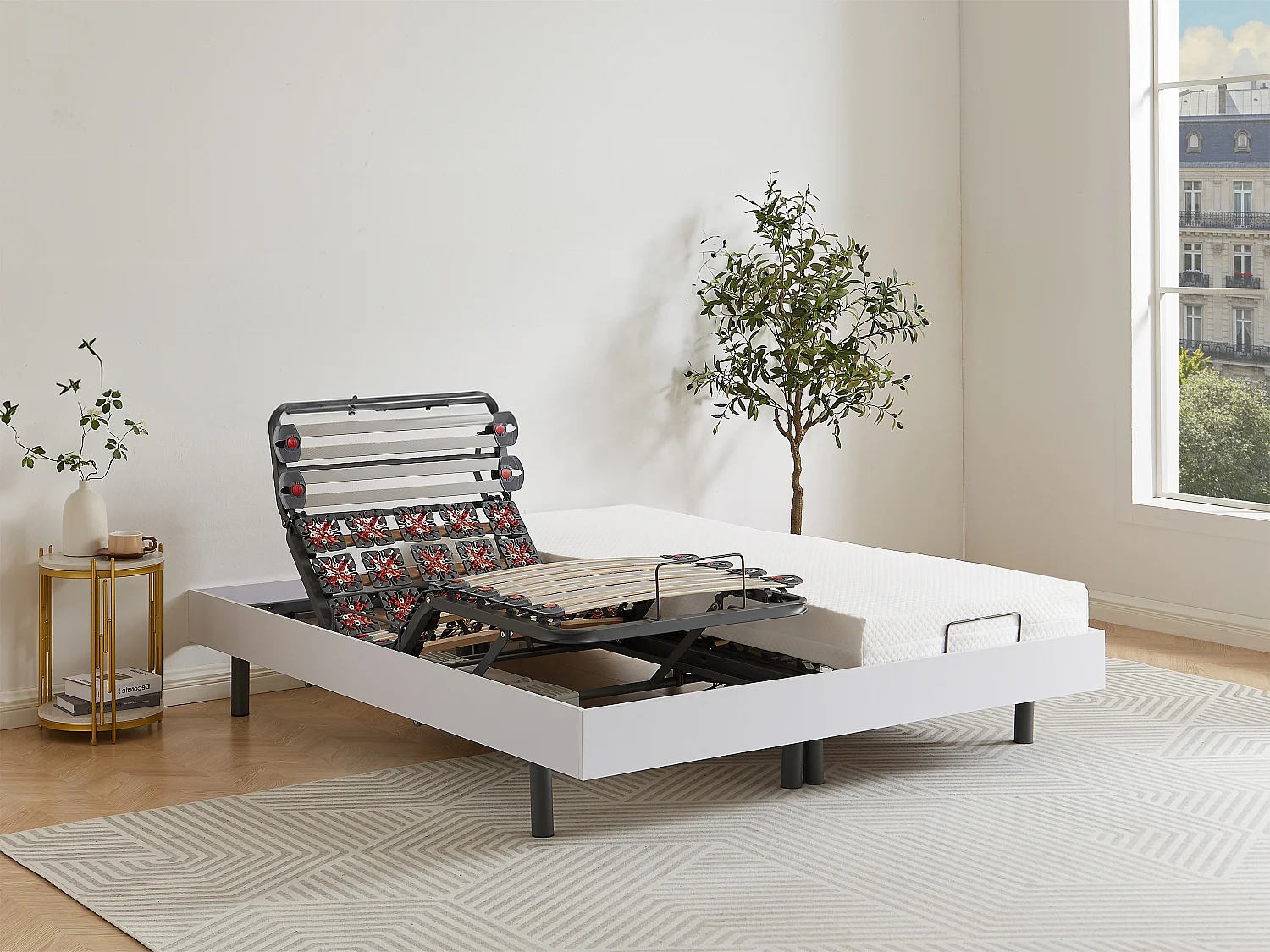 Sommier électrique de relaxation déco lattes et 2x30 plots - 2 x 90 x 200 cm - Blanc - CISERANO de YSMÉE