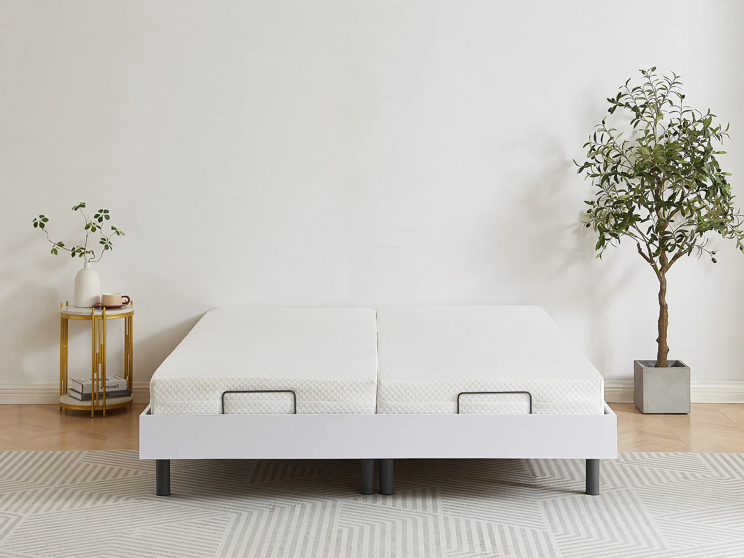 Sommier électrique de relaxation déco lattes et 2x30 plots - 2 x 90 x 200 cm - Blanc - CISERANO de YSMÉE