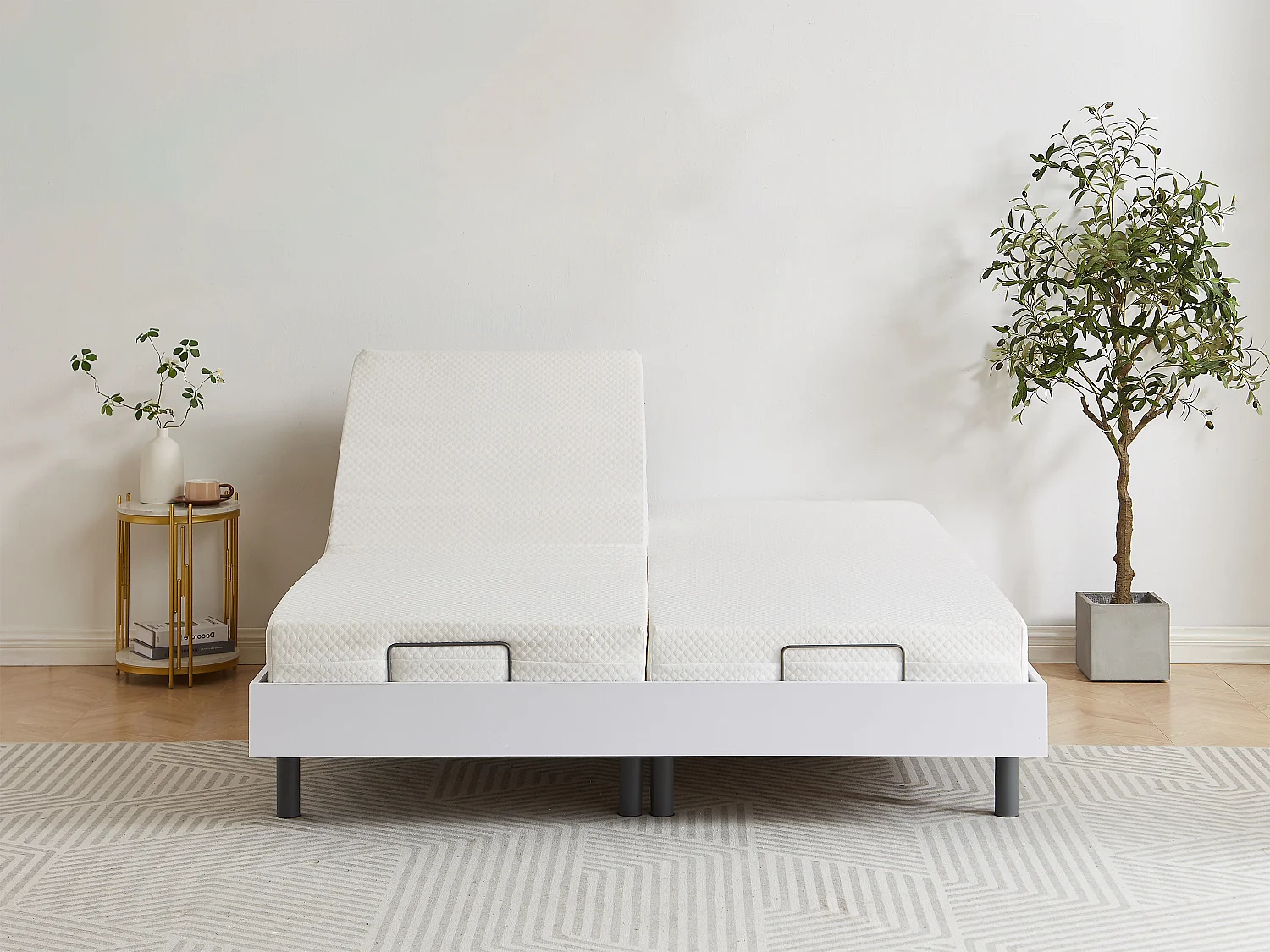 Sommier électrique de relaxation déco lattes et 2x30 plots - 2 x 90 x 200 cm - Blanc - CISERANO de YSMÉE