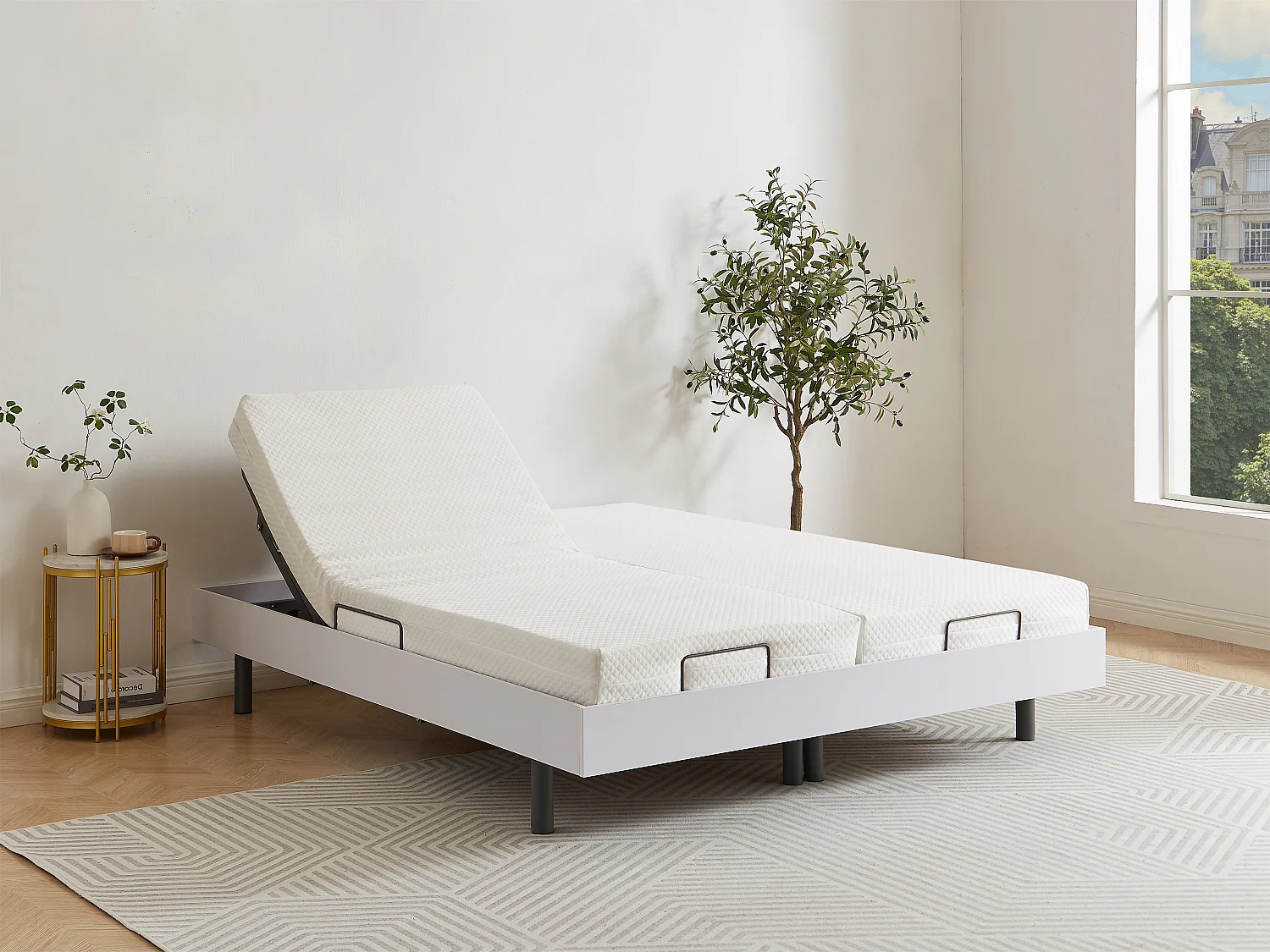 Sommier électrique de relaxation déco lattes et 2x30 plots - 2 x 90 x 200 cm - Blanc - CISERANO de YSMÉE