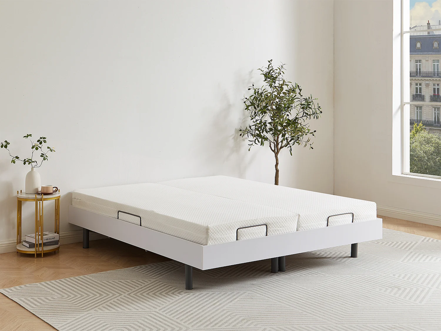 Sommier électrique de relaxation déco lattes et 2x30 plots - 2 x 90 x 200 cm - Blanc - CISERANO de YSMÉE