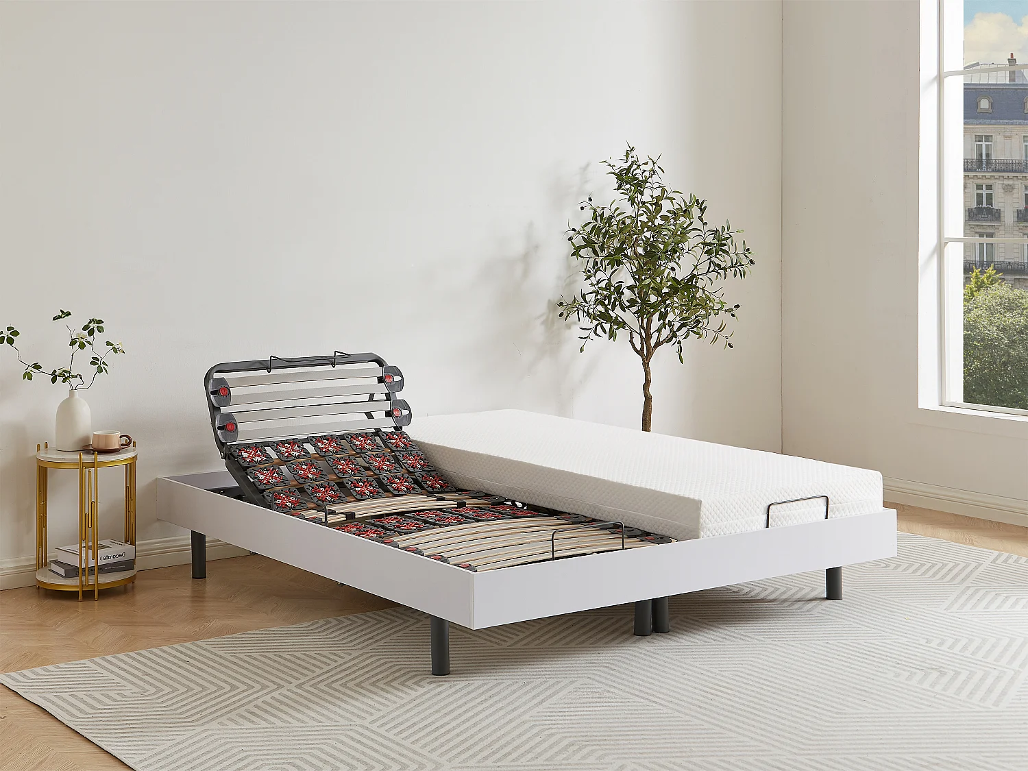 Sommier électrique de relaxation déco lattes et 2x30 plots - 2 x 90 x 200 cm - Blanc - CISERANO de YSMÉE