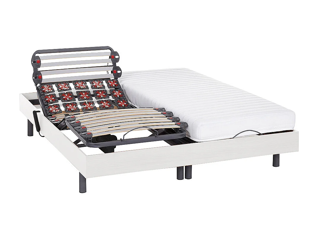 Elektrisch bed – bedbodem en matras – lattenbodem en contactplaatjes - PANDORA II van DREAMEA - Motor OKIN - wit - 2x90x200 cm