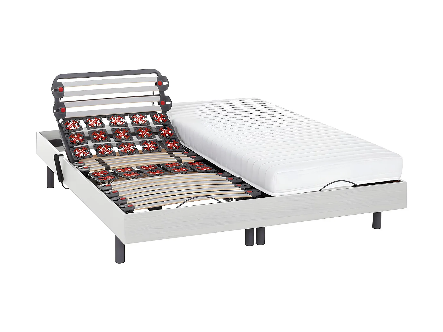 Elektrisch bed – bedbodem en matras – lattenbodem en contactplaatjes - PANDORA II van DREAMEA - Motor OKIN - wit - 2x90x200 cm