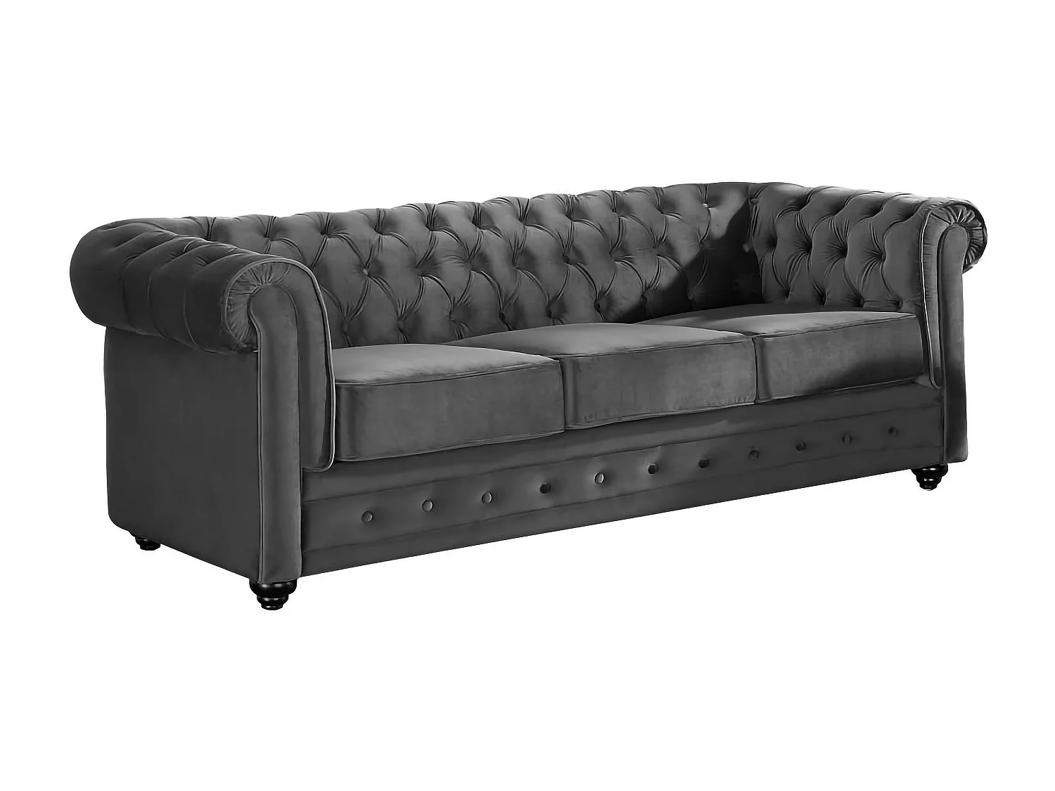 Sofa 3-Sitzer - Samt - Anthrazit - CHESTERFIELD