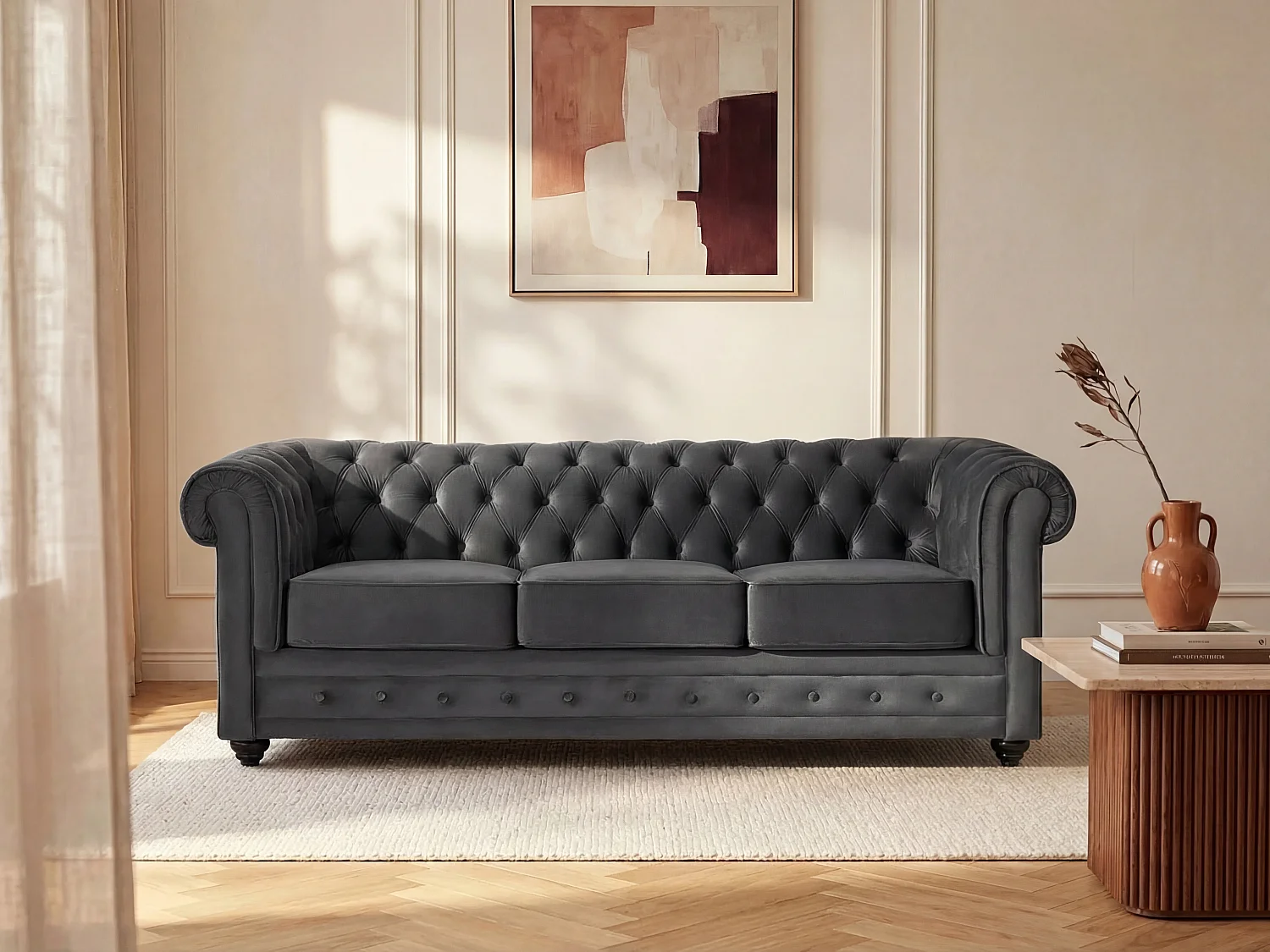 Driezitsbank CHESTERFIELD  - velours - antraciet