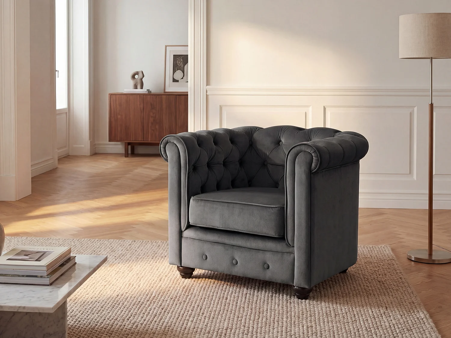 Fauteuil CHESTERFIELD - Velours anthracite
