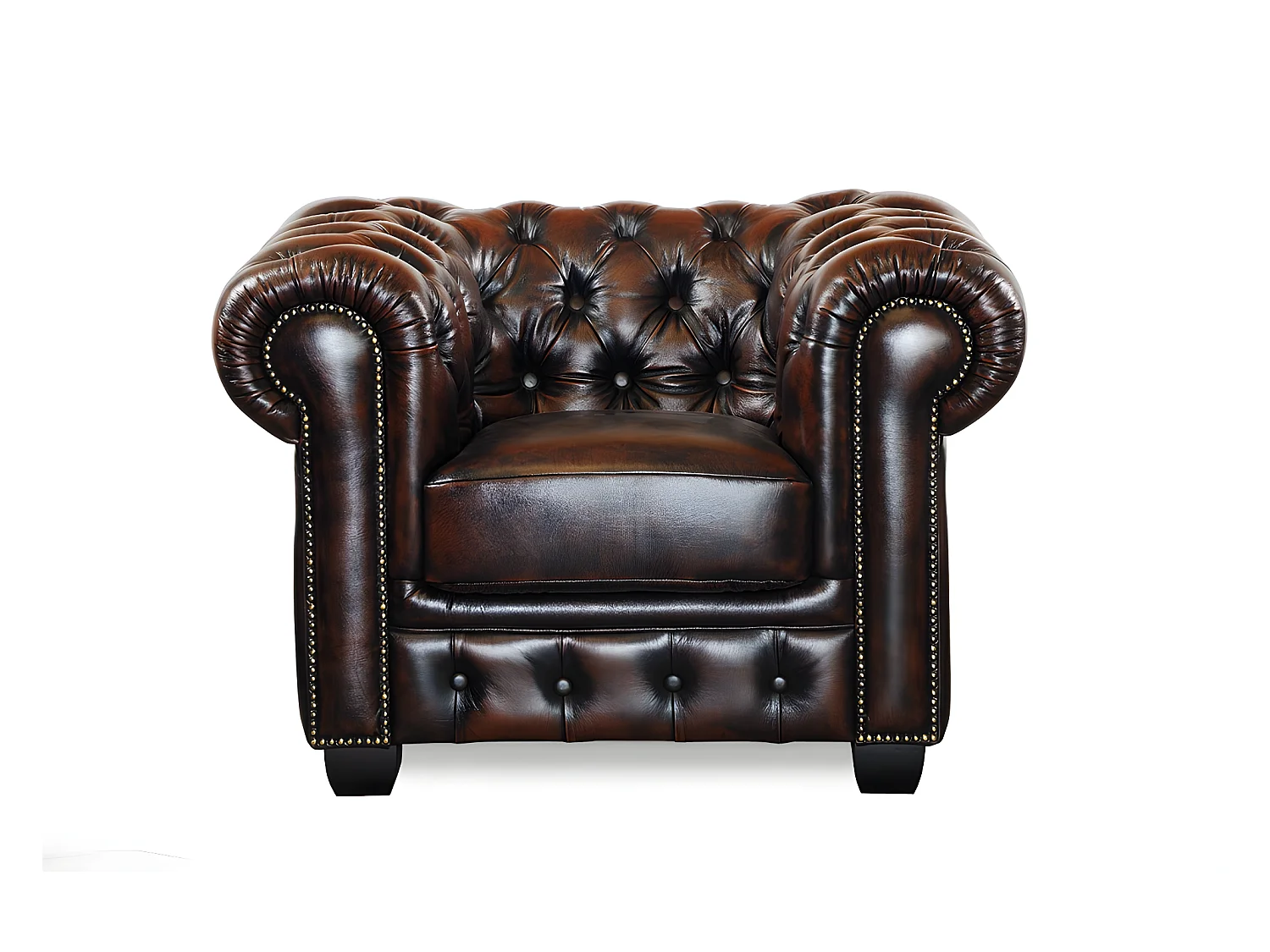 Canapés chesterfield 3 places 2 places et un fauteuil BRENTON 100% cuir de buffle - Marron reflets châtains