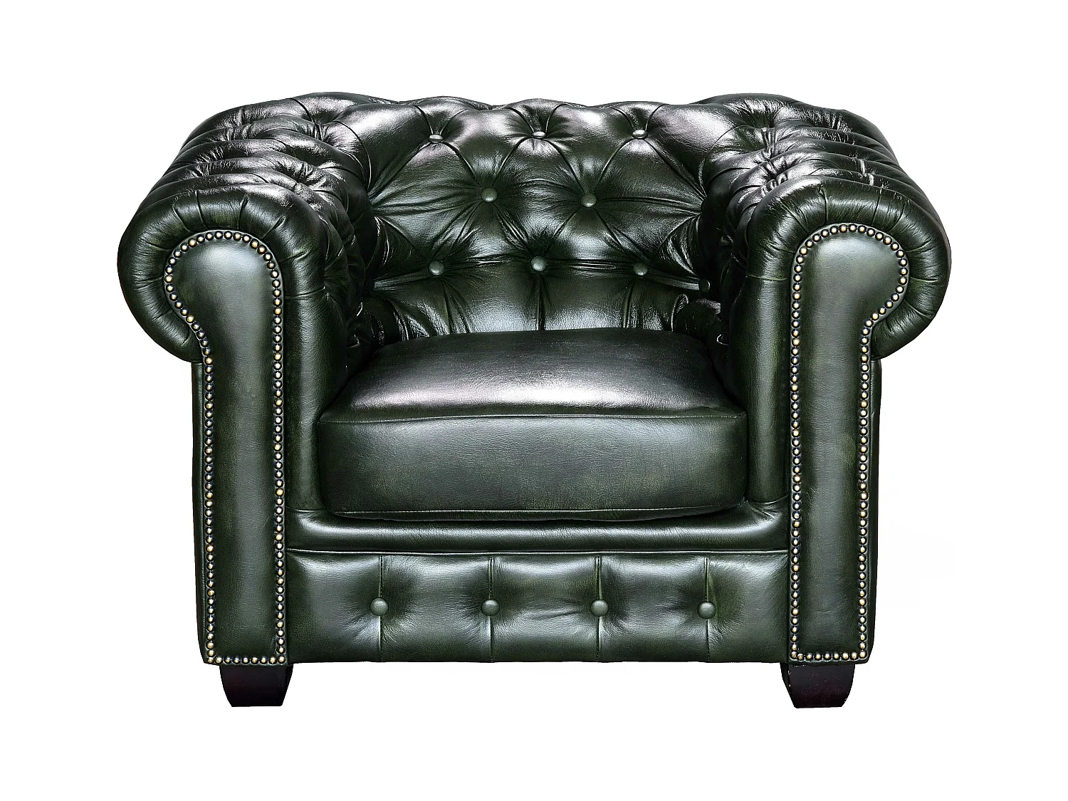 Chesterfield Garnitur 3+2+1 - Büffelleder - Schwarzgrün - BRENTON