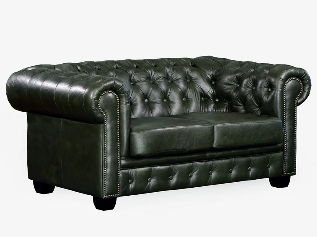 Driezits- en tweezitsbank en fauteuil Chesterfield BRENTON 100% buffelleer - Keizergroen