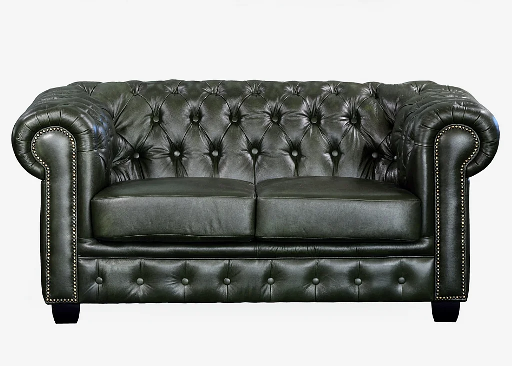 Driezits- en tweezitsbank en fauteuil Chesterfield BRENTON 100% buffelleer - Keizergroen