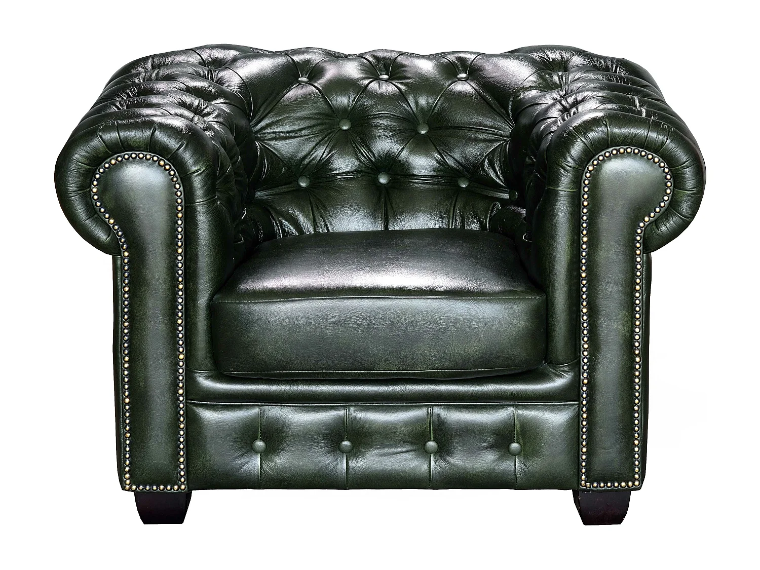 Driezits- en tweezitsbank en fauteuil Chesterfield BRENTON 100% buffelleer - Keizergroen