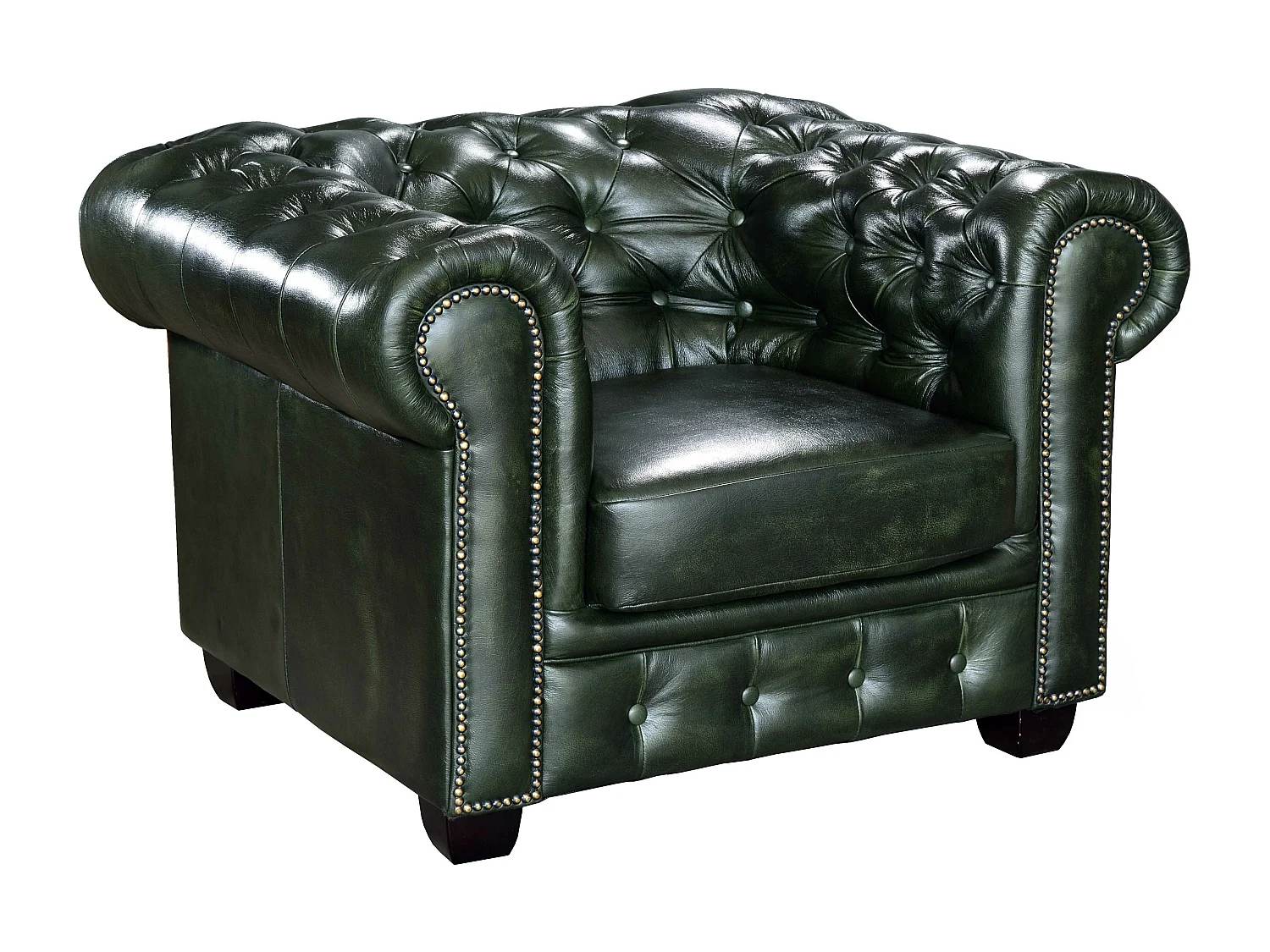 Driezits- en tweezitsbank en fauteuil Chesterfield BRENTON 100% buffelleer - Keizergroen