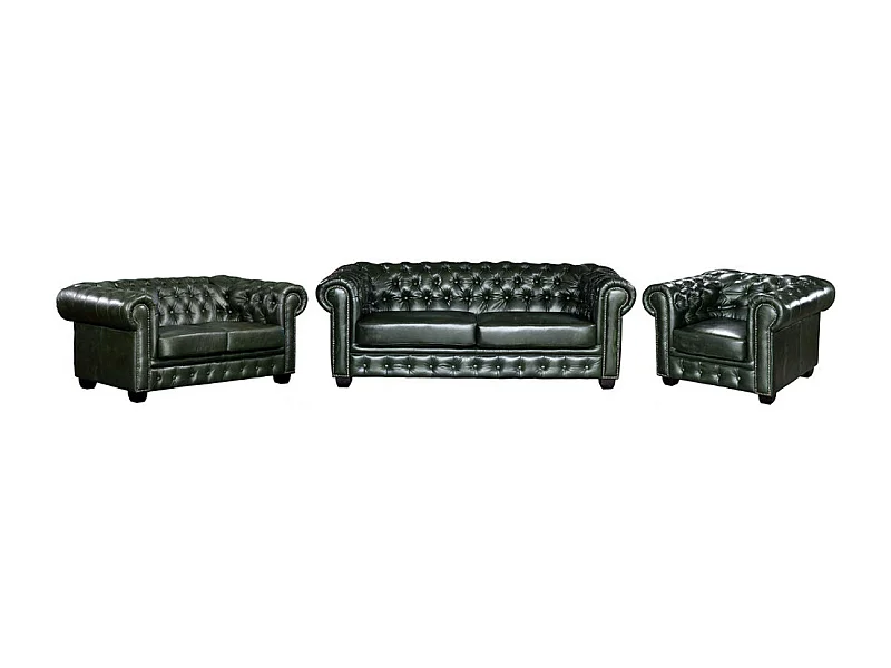 Divano chesterfield 3+2+1 posti 100% pelle di bufalo Verde imperiale - BRENTON