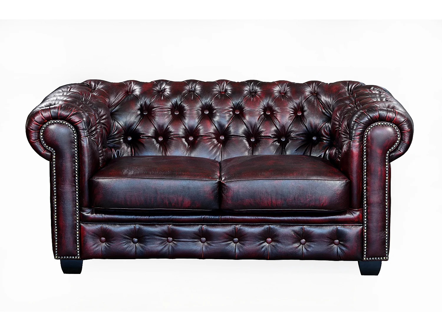 Divano chesterfield 3+2+1 posti 100% pelle di bufalo Cherry - BRENTON