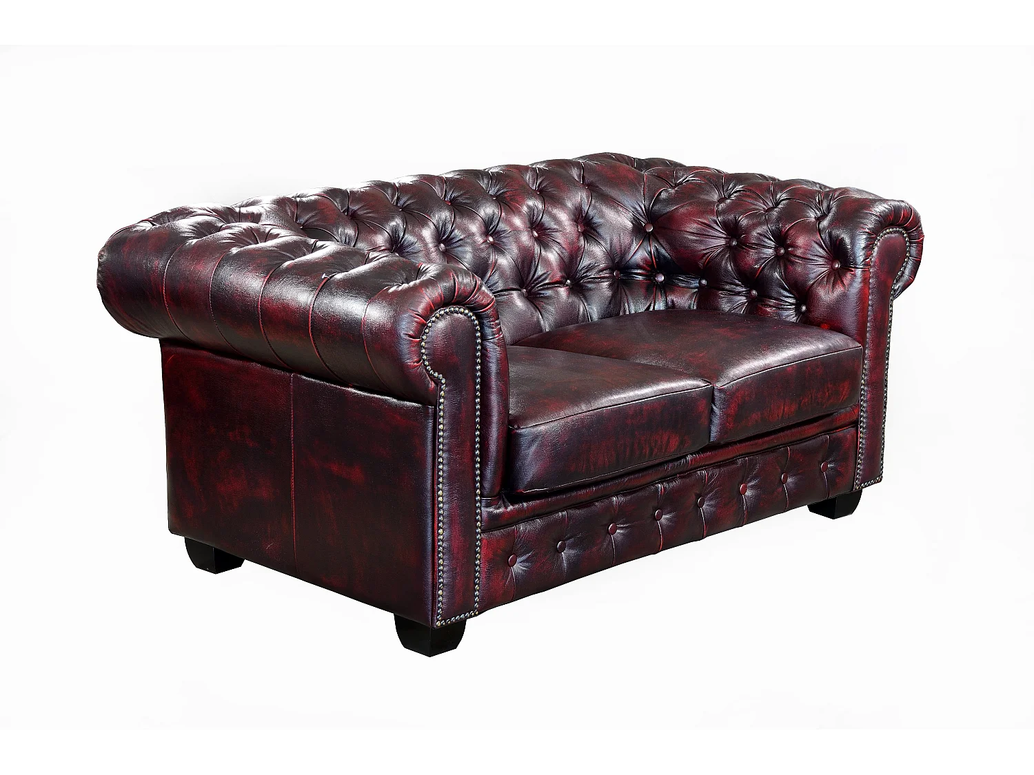 Divano chesterfield 3+2+1 posti 100% pelle di bufalo Cherry - BRENTON