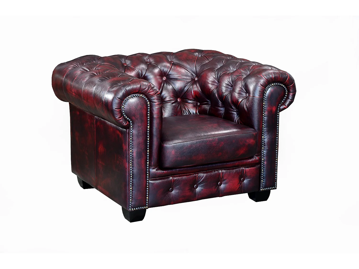 Divano chesterfield 3+2+1 posti 100% pelle di bufalo Cherry - BRENTON