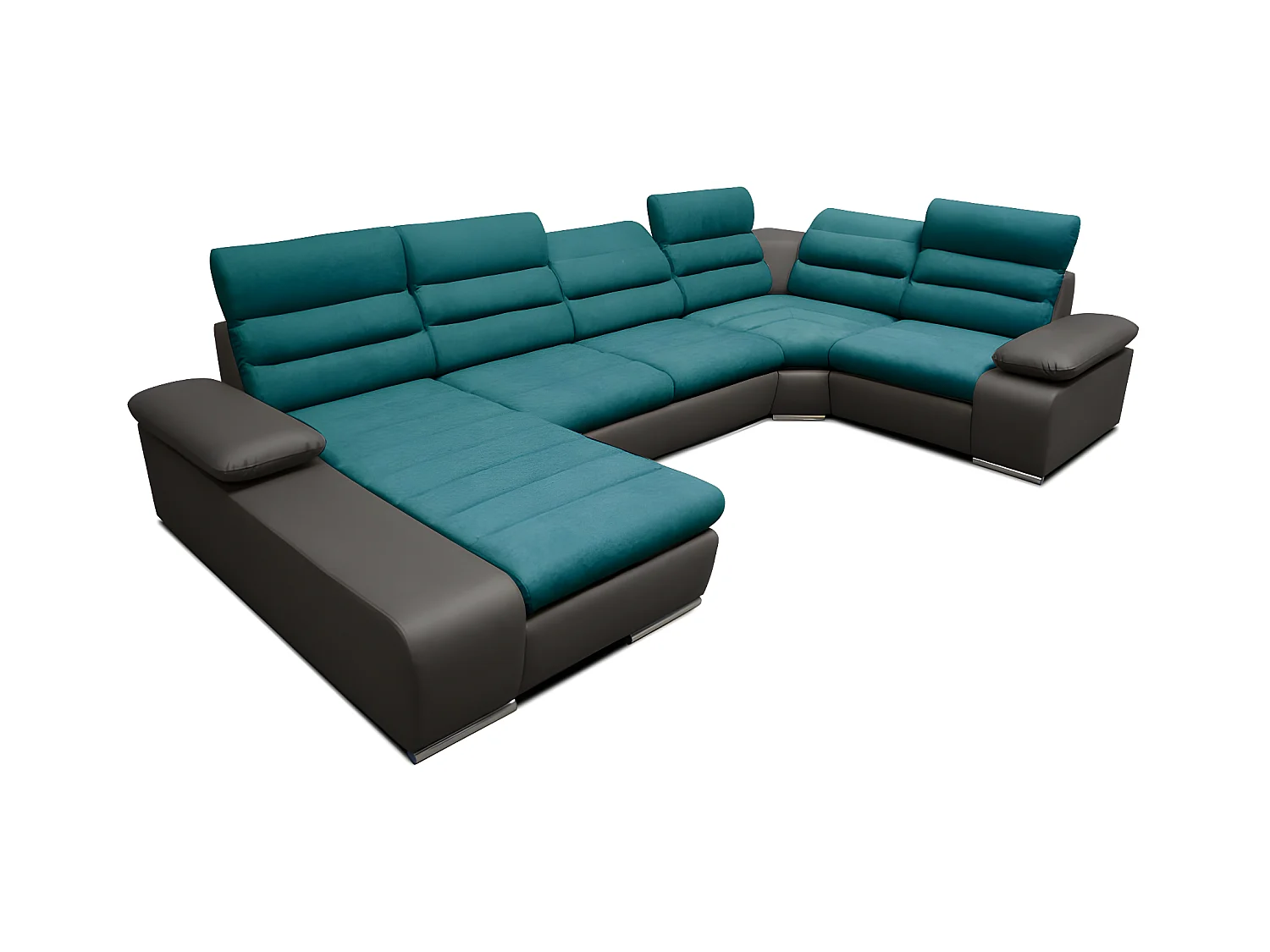 XXL hoekbedbank van stof en kunstleer BOILEAU - Tweekleurig turquoise/antraciet - Hoek links