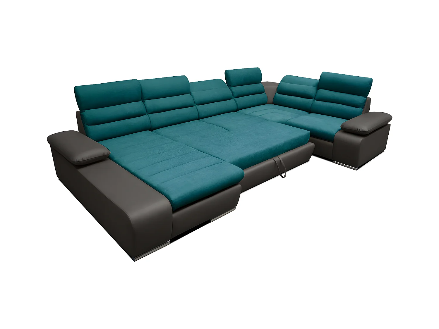 Hjørnesofabord panoramisk stofkonvertibel BOILEAU - Tofarvet turkis/antracitgrå - Venstrevinkel