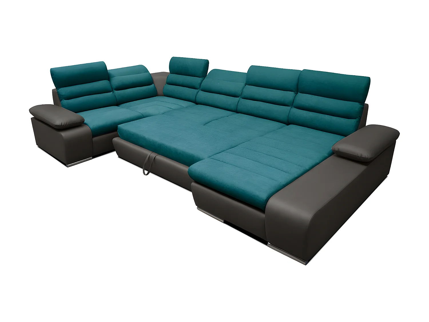 Canapé d'angle panoramique convertible en tissu et simili BOILEAU - Bicolore turquoise/anthracite - Angle droit