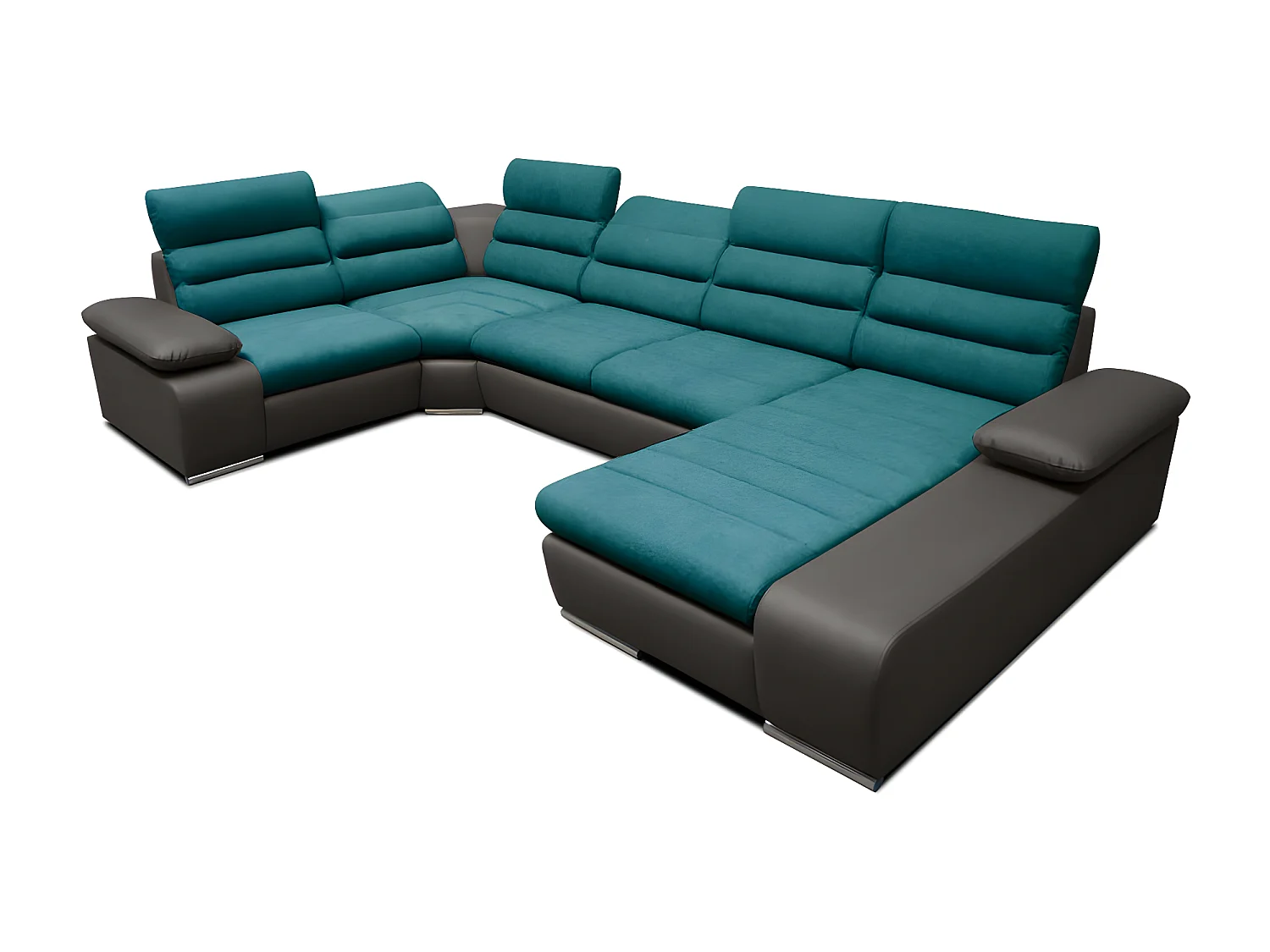 Canapé d'angle panoramique convertible en tissu et simili BOILEAU - Bicolore turquoise/anthracite - Angle droit