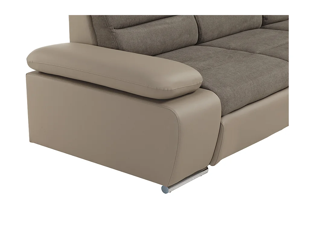 Hoekbedbank van stof en kunstleer MIRABEAU - Tweekleurig bruin/taupe - Hoek links