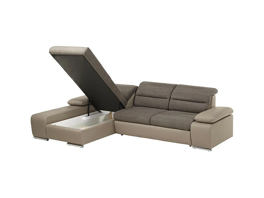Hoekbedbank van stof en kunstleer MIRABEAU - Tweekleurig bruin/taupe - Hoek links