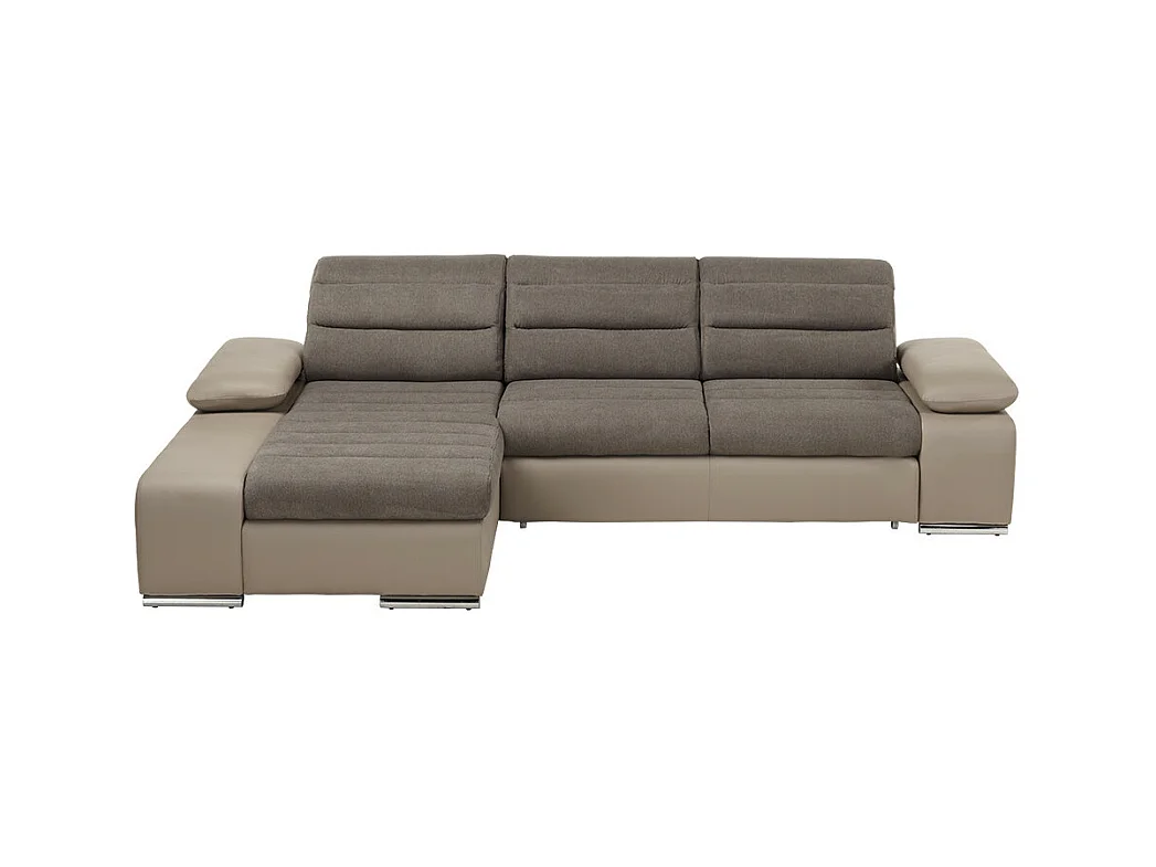 Hoekbedbank van stof en kunstleer MIRABEAU - Tweekleurig bruin/taupe - Hoek links