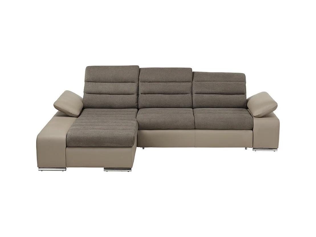Hoekbedbank van stof en kunstleer MIRABEAU - Tweekleurig bruin/taupe - Hoek links