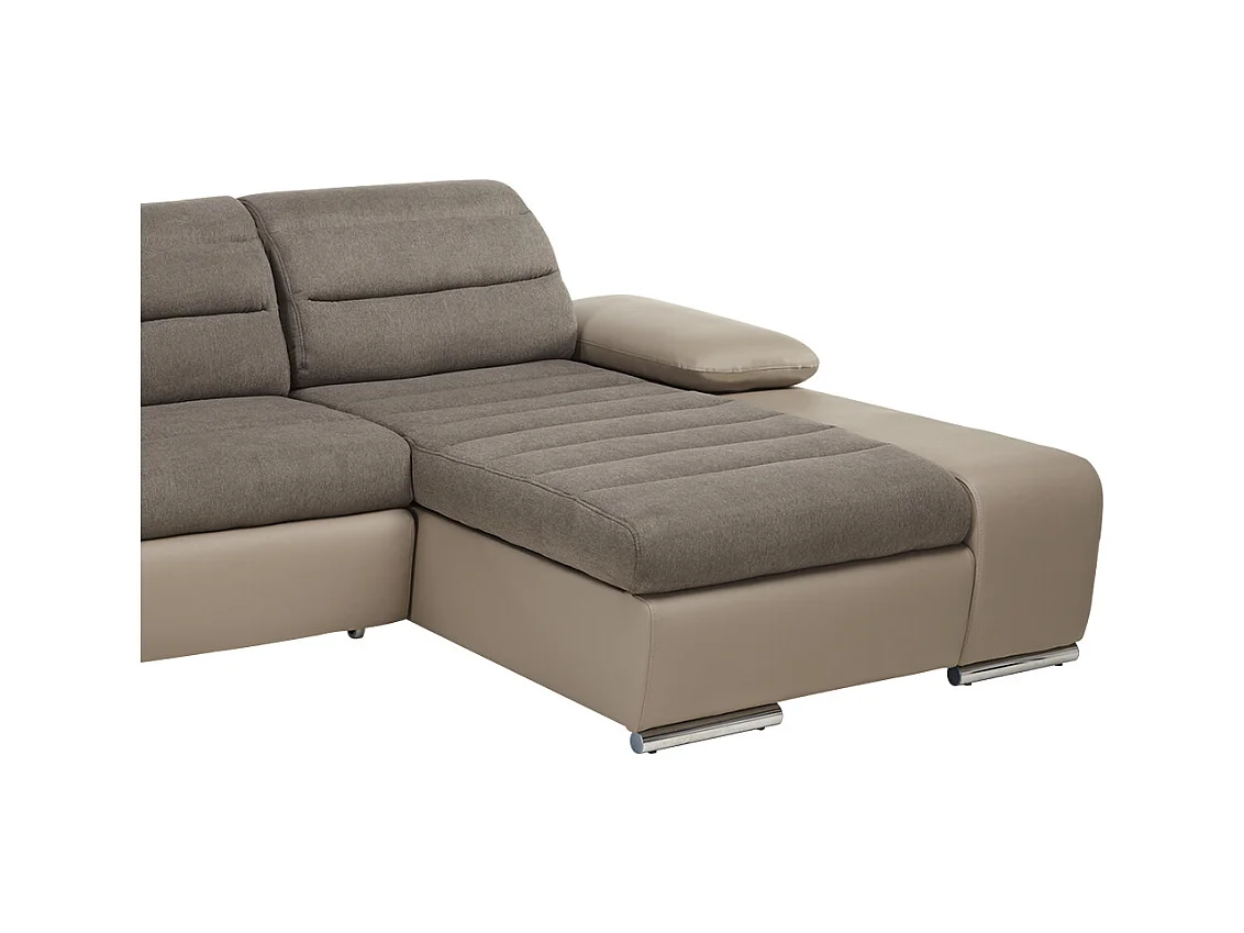 Hoekbedbank van stof en kunstleer MIRABEAU - Tweekleurig bruin/taupe - Hoek links
