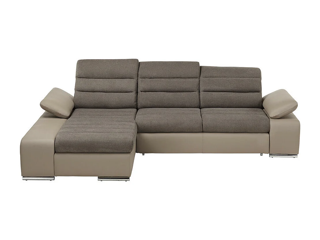 Hoekbedbank van stof en kunstleer MIRABEAU - Tweekleurig bruin/taupe - Hoek links