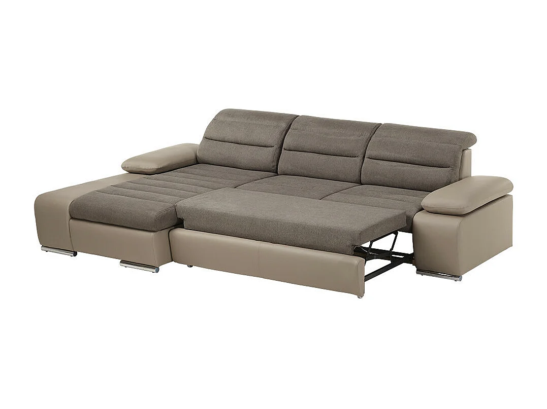 Hoekbedbank van stof en kunstleer MIRABEAU - Tweekleurig bruin/taupe - Hoek links