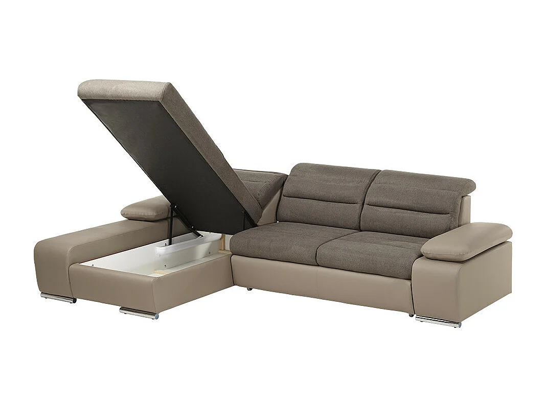 Hoekbedbank van stof en kunstleer MIRABEAU - Tweekleurig bruin/taupe - Hoek links