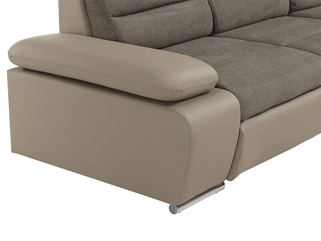 Hoekbedbank van stof en kunstleer MIRABEAU - Tweekleurig bruin/taupe - Hoek links