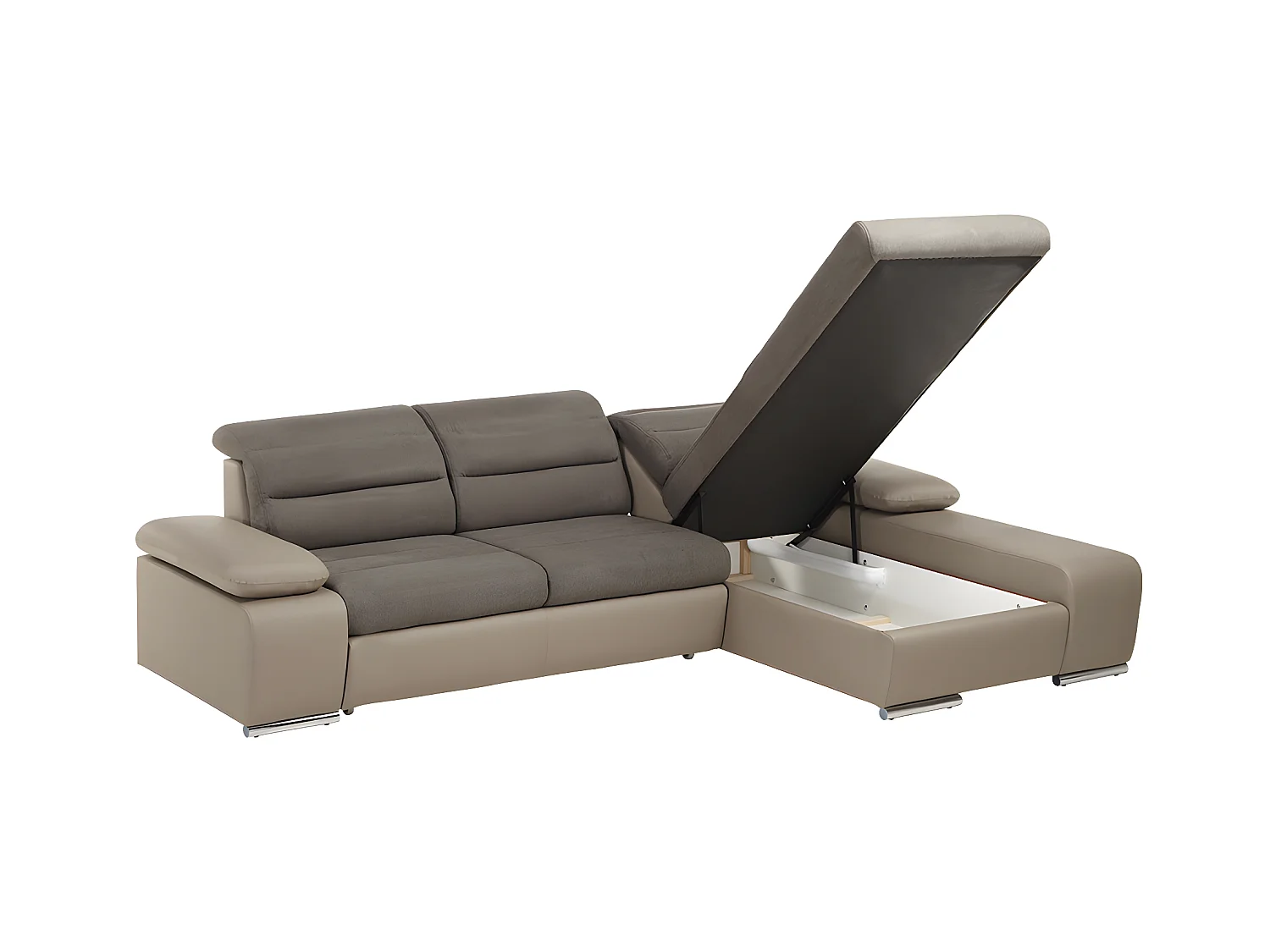 Ecksofa mit Schlaffunktion & Bettkasten - Ecke Rechts - Taupe - MIRABEAU