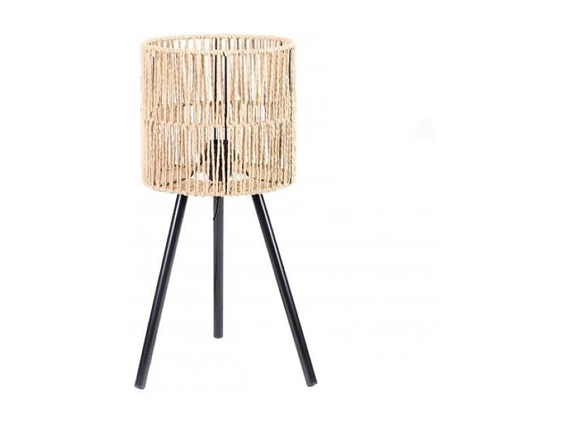 Lampe A Poser Avec Trepied Noir Et Abat Jour En Corde H48cm