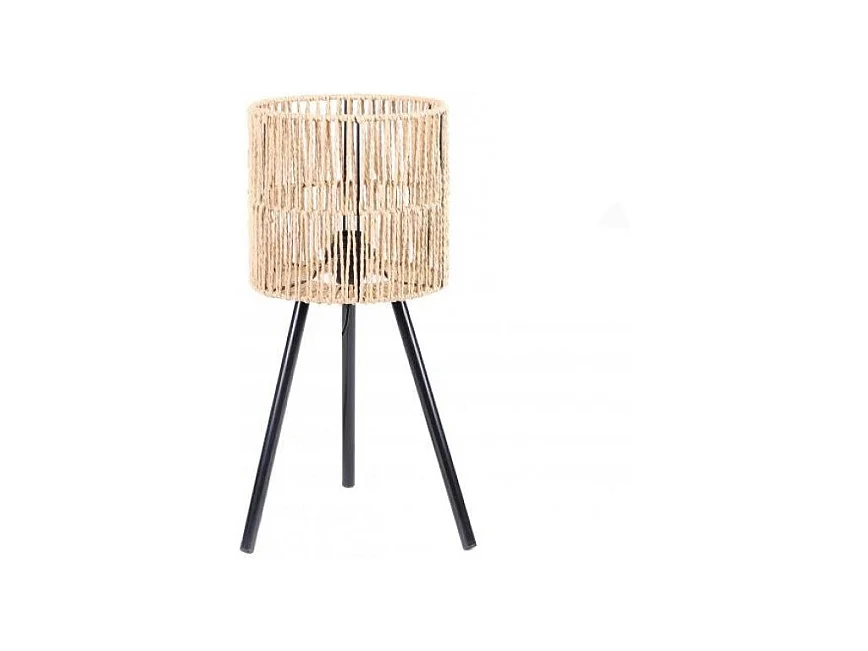 Lampe A Poser Avec Trepied Noir Et Abat Jour En Corde H48cm
