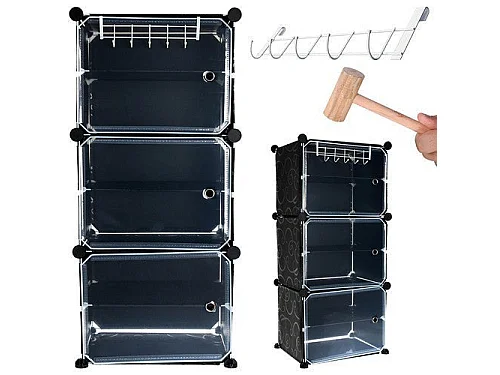 Modulares Schuhregal Schwarz 6 Regale 93x44,5x30cm - Platzsparend, Einfacher Aufbau, Öffnende Tür