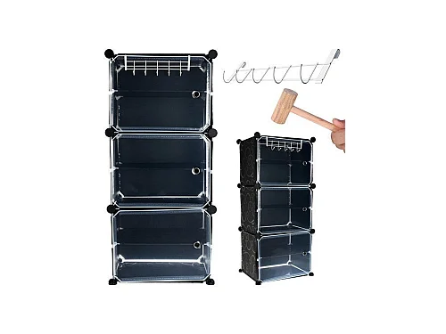 Modulares Schuhregal Schwarz 6 Regale 93x44,5x30cm - Platzsparend, Einfacher Aufbau, Öffnende Tür